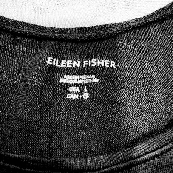 Eileen Fisher Black Organic Linen Jersey Long Tank Scoop Neck Women's Size L - Picture 9 of 10